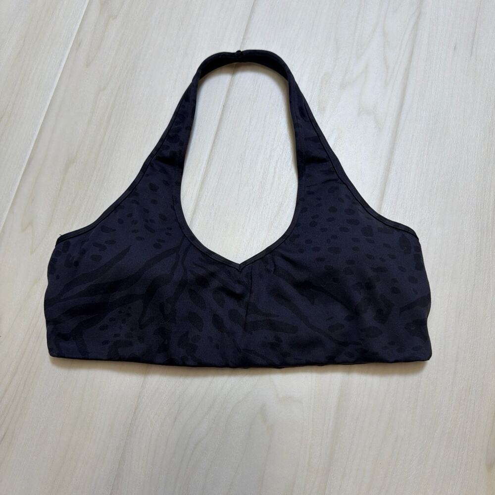 Paragon Fitwear Halter Sports Bra Black Leopard Animal Print Workout Size L